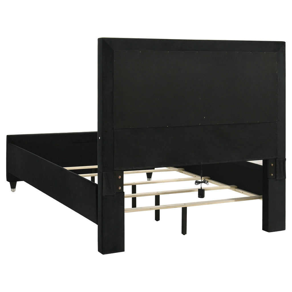 Ravenne Velvet Upholstered Queen LED Panel Bed Black
