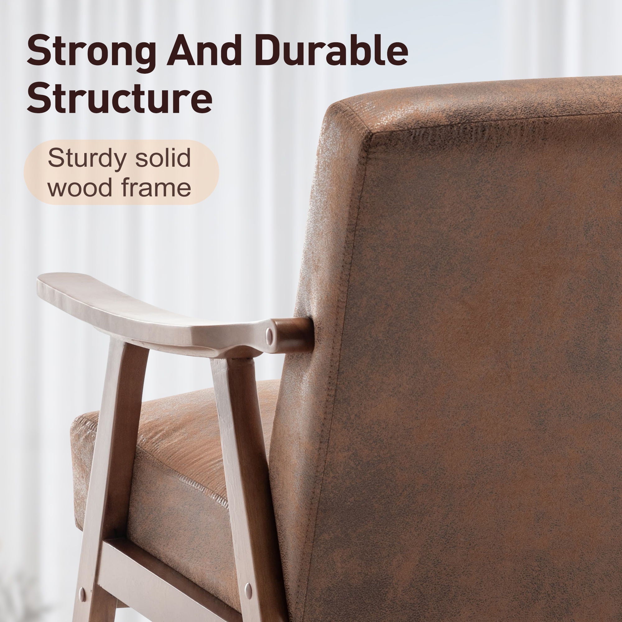Mid Century Modern Accent Chair With Solid Wood Frame And Extra Thick Backrest