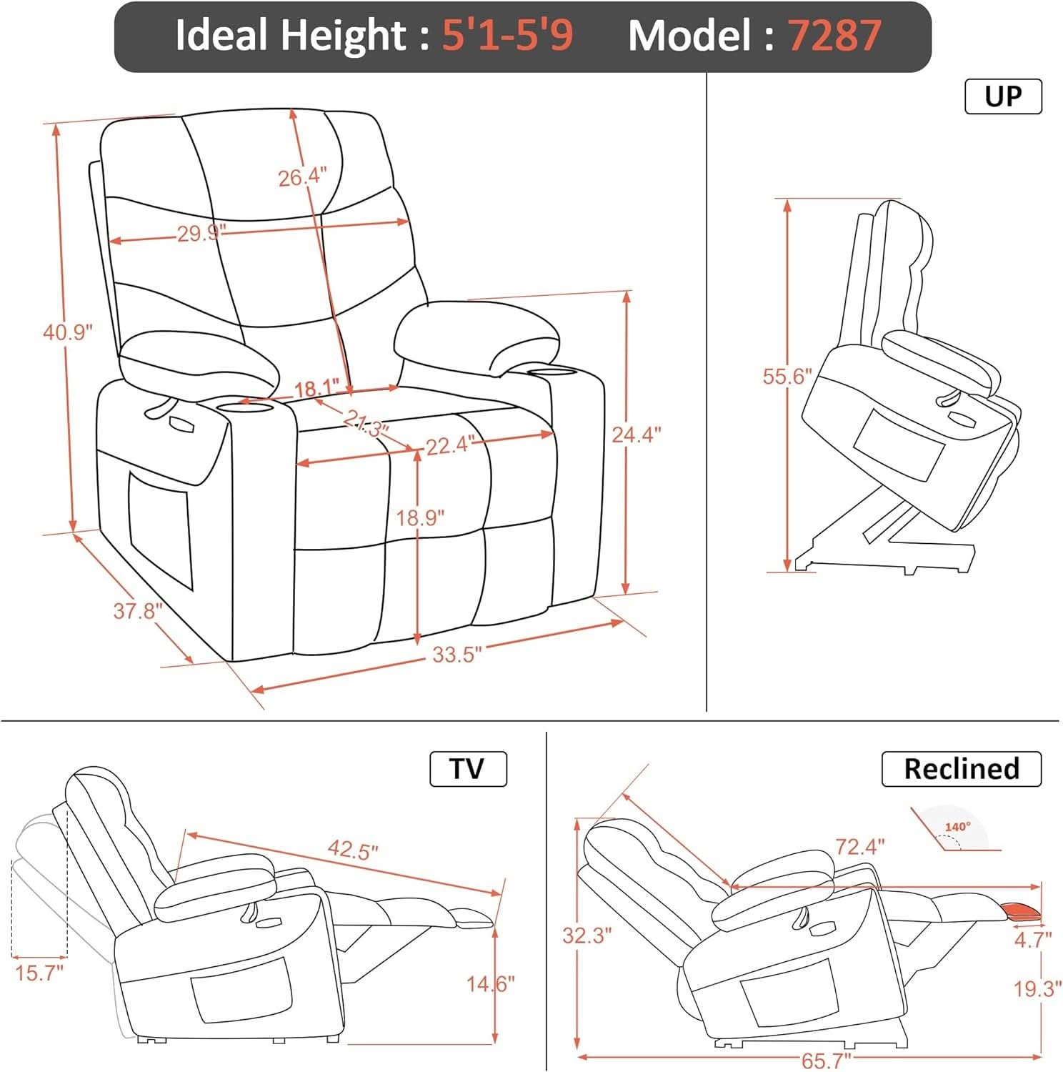 Power Lift Recliner Chair Dark Gray With Extended Footrest