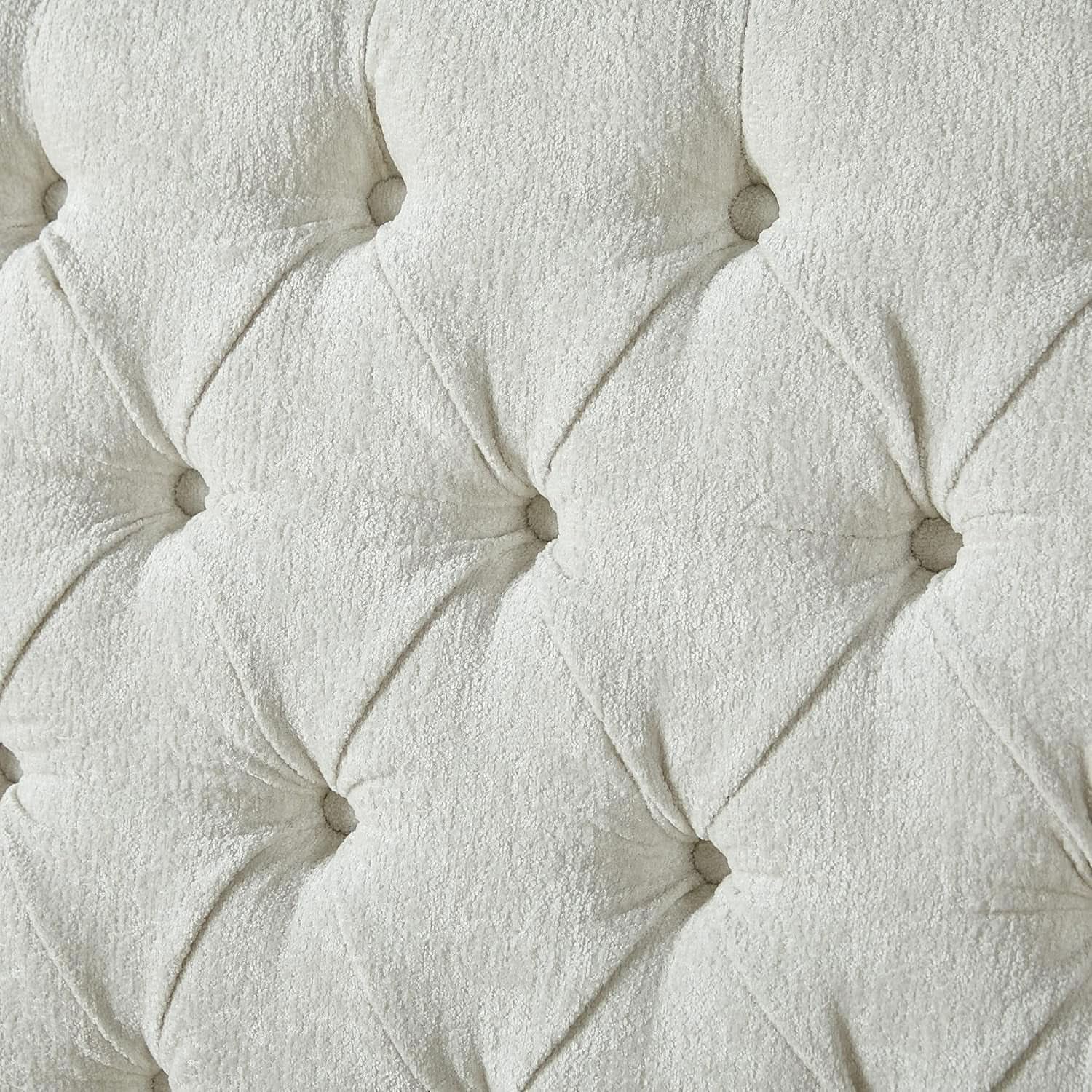 Queen Size Chenille Upholstered Sleigh Platform Bed with Button Tufted Headboard