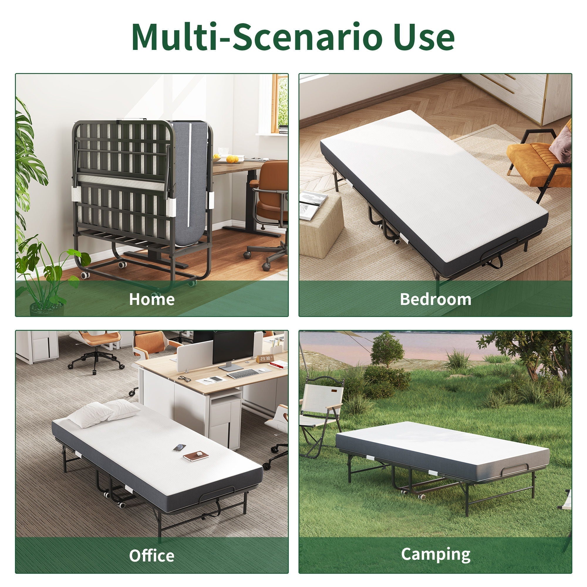 Twin Extra Long Folding Bed for Tall People with Memory Foam Mattress