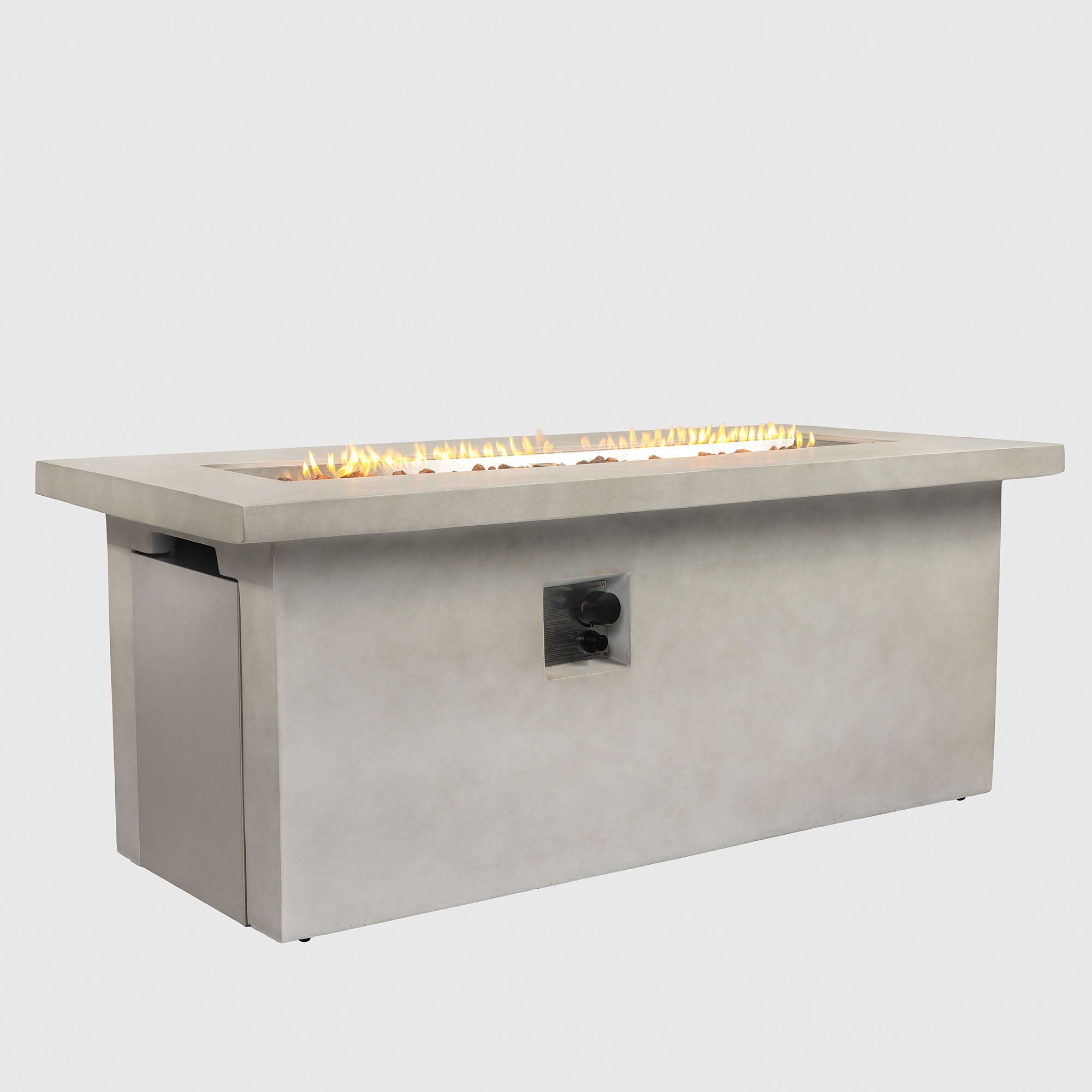 Rectangular Propane Gas Fire Pit Table With 60000 Btu For Outdoor Spaces - Light Gray