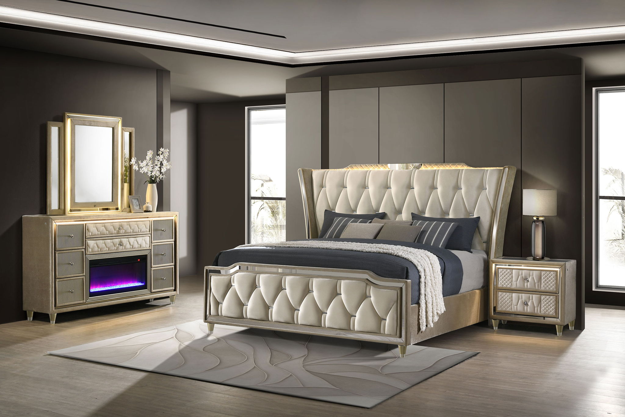 Lorient 4-piece Queen Bedroom Set Ivory and Camel