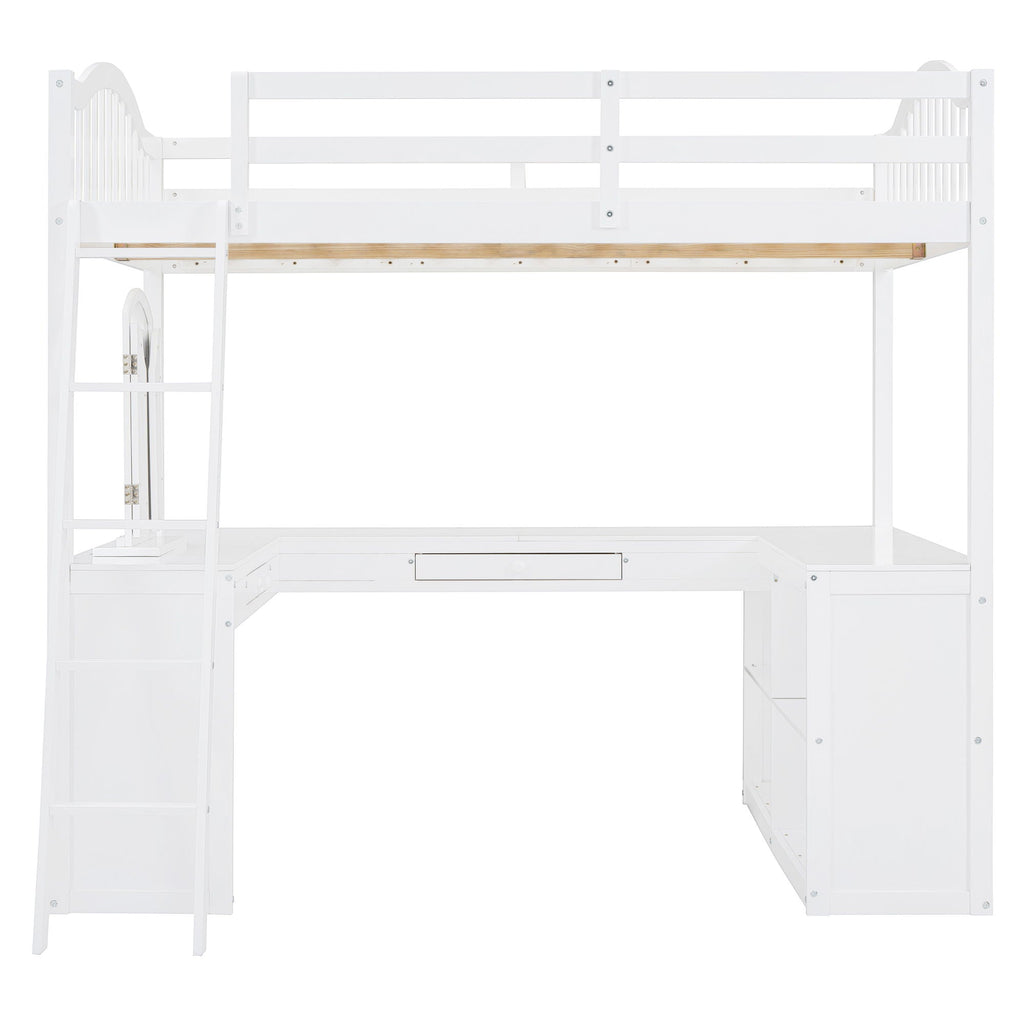 Loft Bed With Drawers, Cabinet, Shelves With Desk