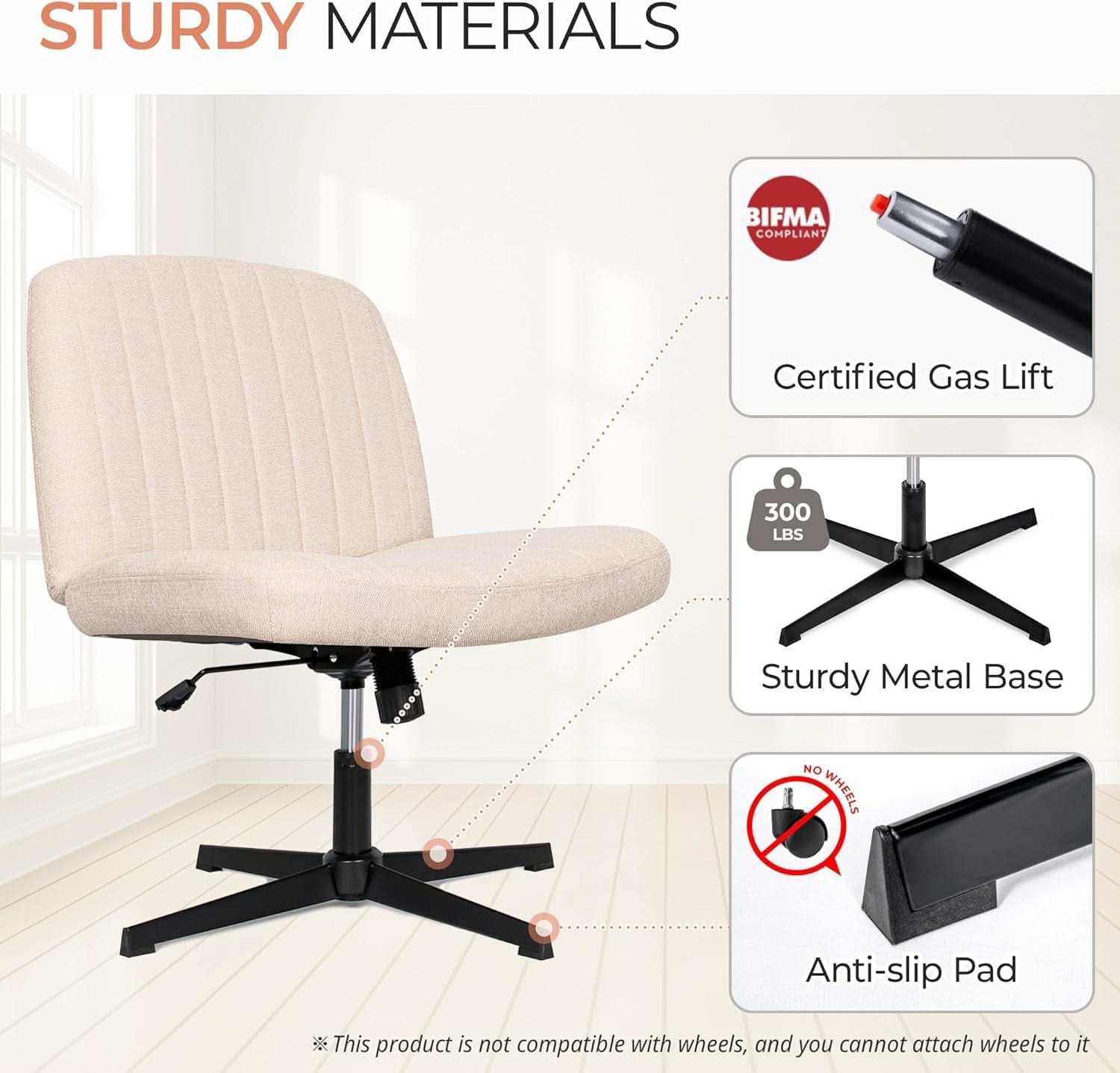 Beige Height Adjustable Swivel Office Desk Chair For Home Office