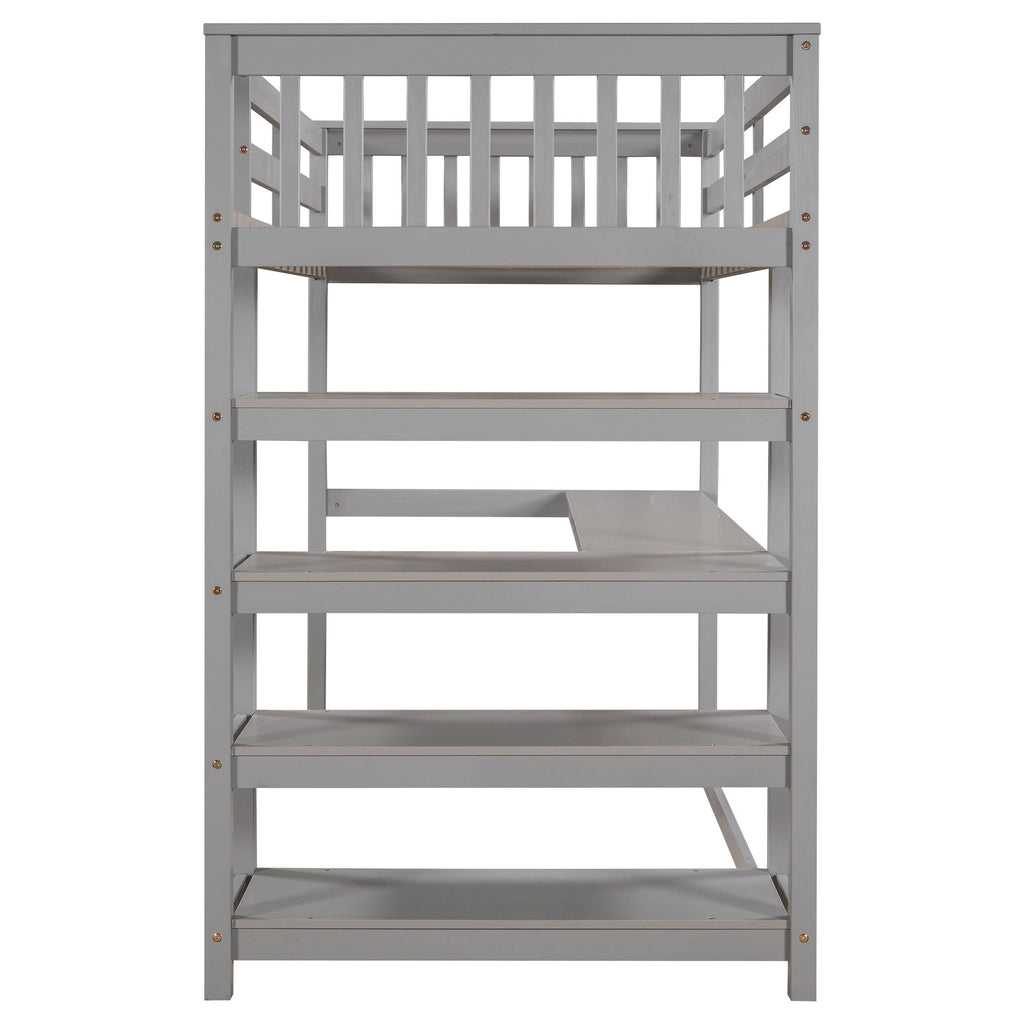 Loft Bed With Storage Shelves And Under Bed Desk