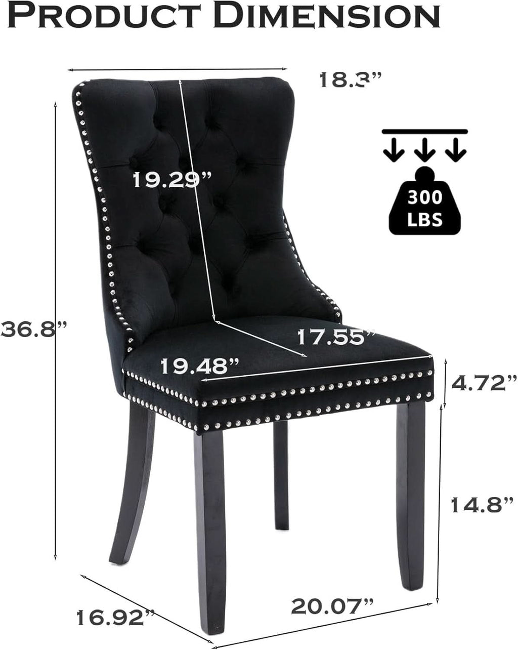 Black Velvet Tufted Dining Chairs With Nailhead Trim Set of 2