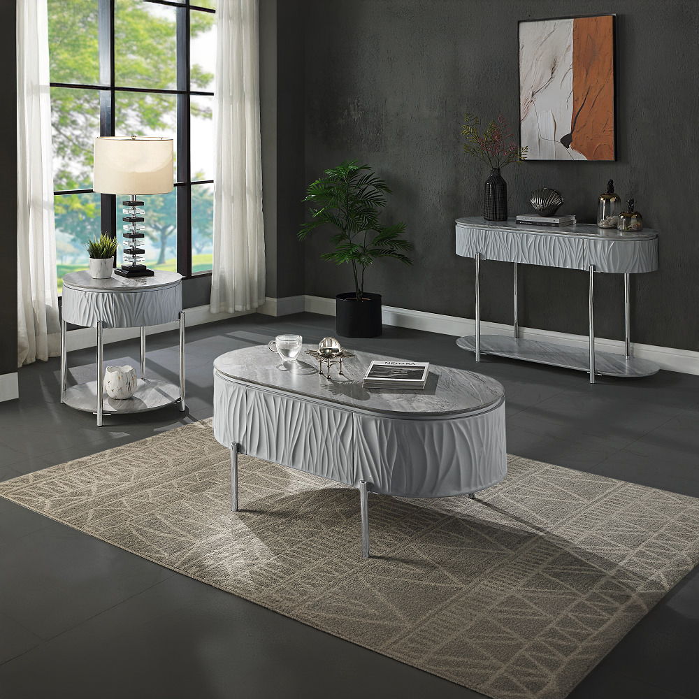 Yukino - Coffee Table - Gray High Gloss & Chrome