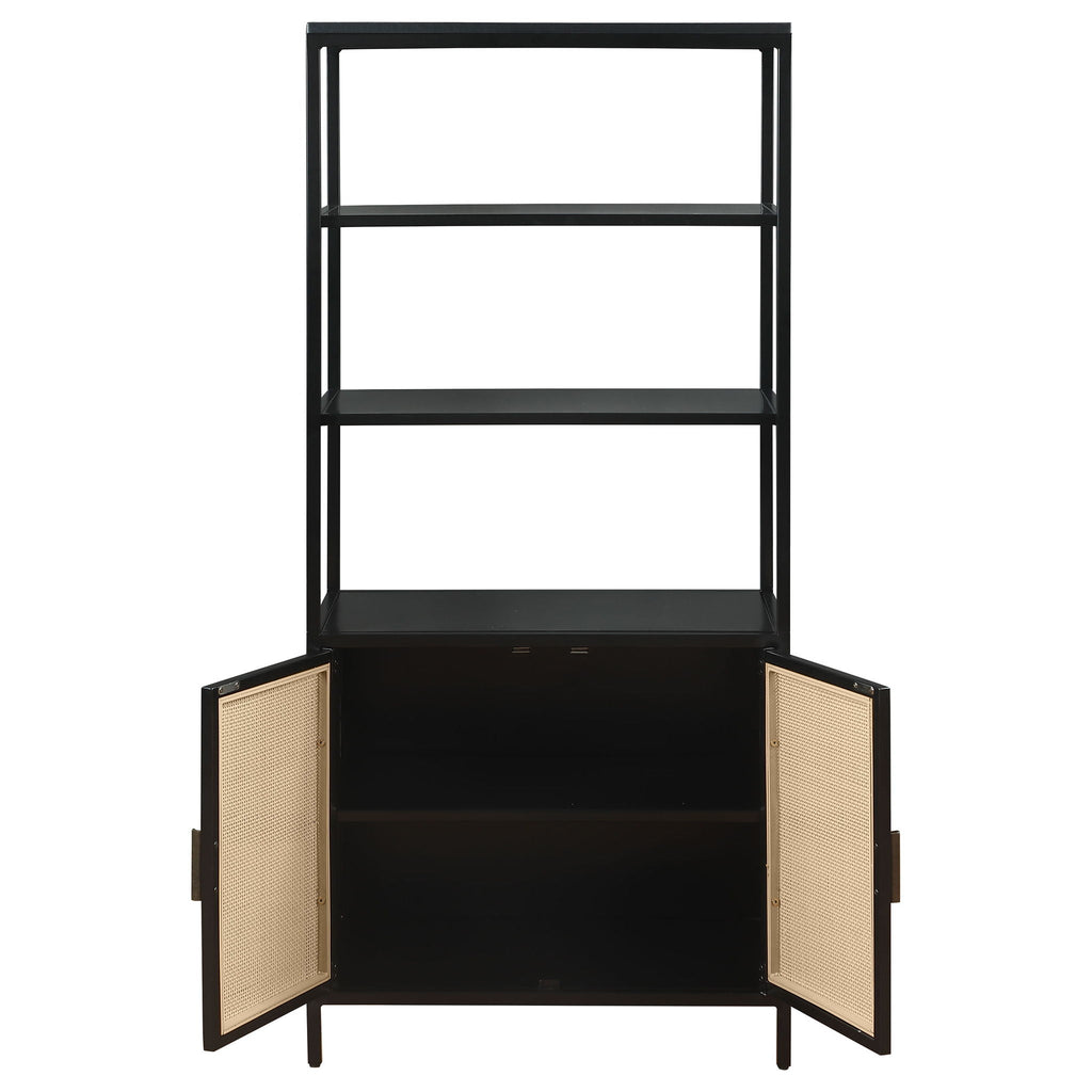 Amherst 3-shelf Radio Weave Cane Metal Accent Cabinet Black