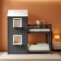 Twin Over Twin House Bunk Bed With Roof And Ladders Grey