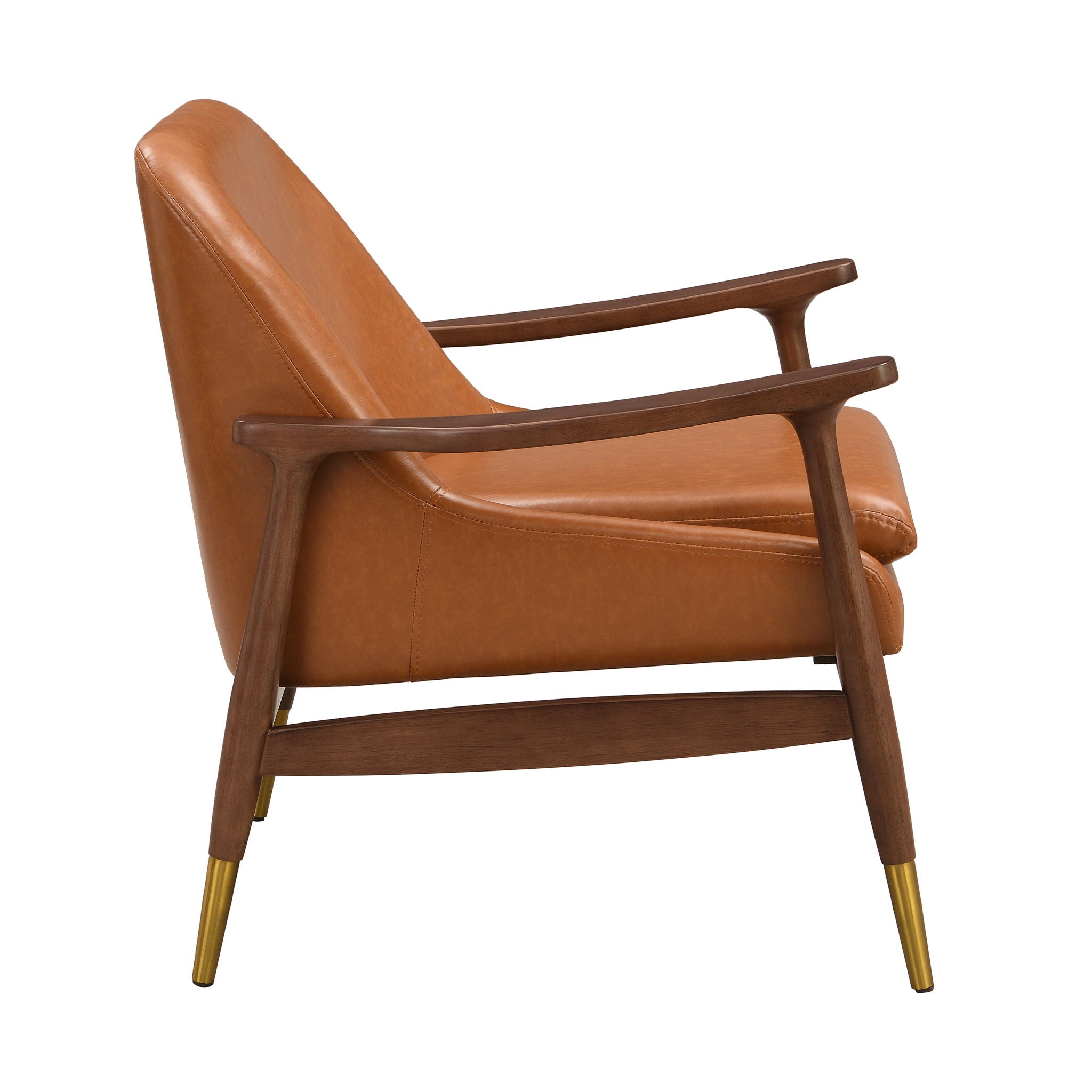 Mid - Century Accent Chair With Cushioned Seat, Brass Tipped Legs
