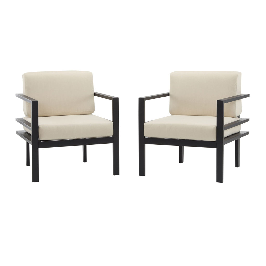 Modern 3 Piece Outdoor Patio Seating Set With Aluminum Frame And Weather Resistant Cushions - Beige / Gray