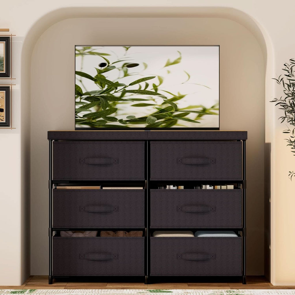Fabric Dresser With Six Drawers Metal Frame And Wooden Top