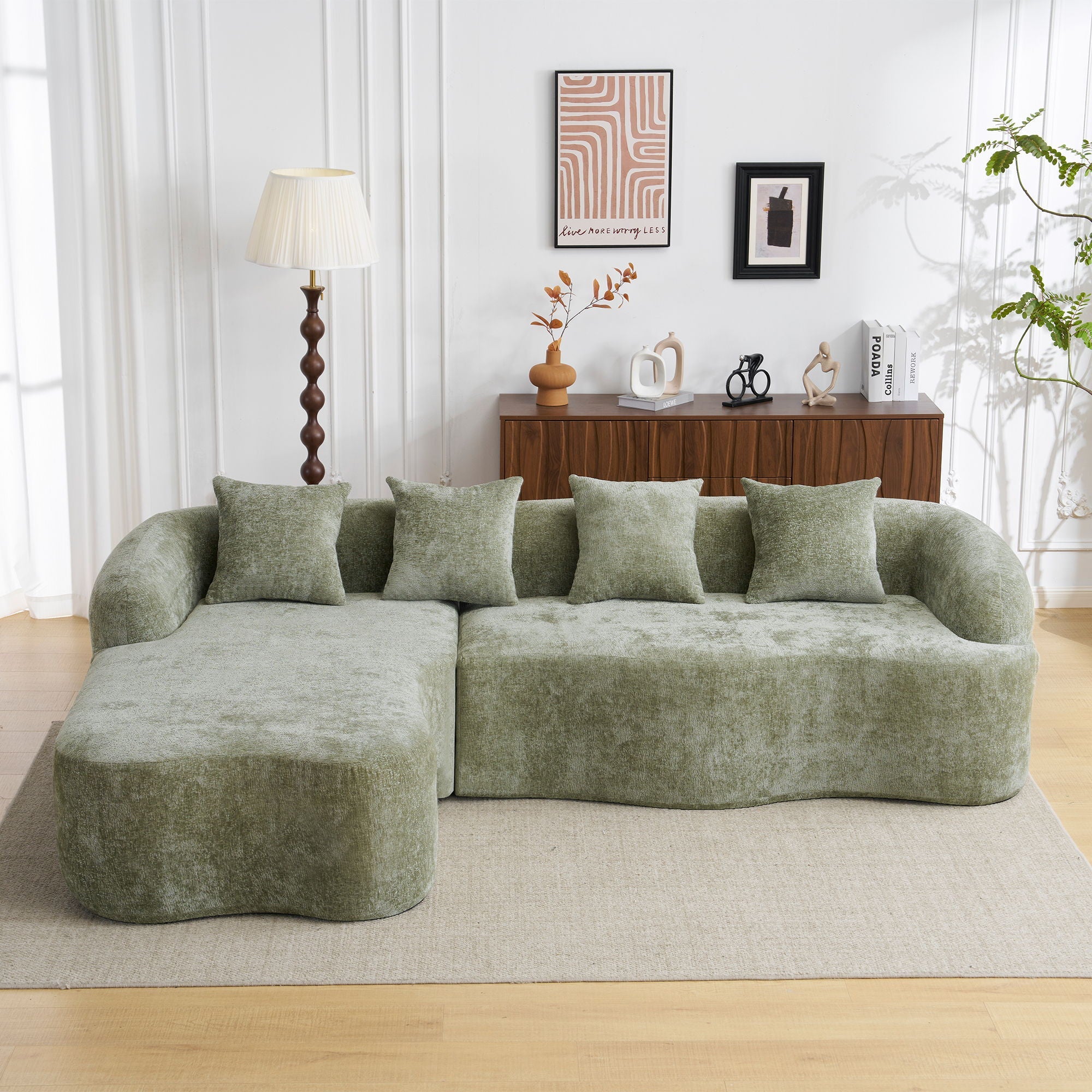 Modular L-Shape Sectional Sofa With Curved Chaise
