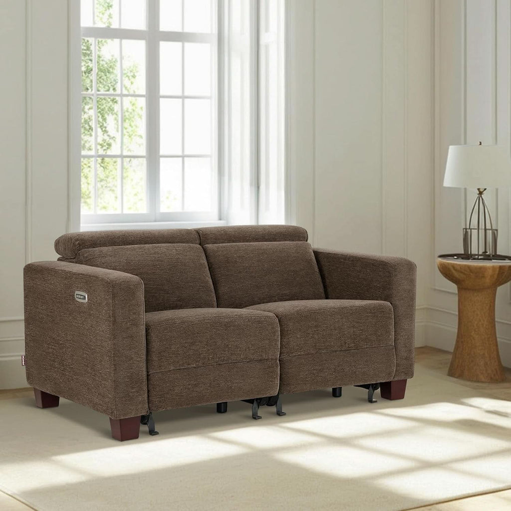 62.2 Inch Wall Hugger Power Loveseat Recliner with Adjustable Headrest and USB Ports in Coffee Fabric