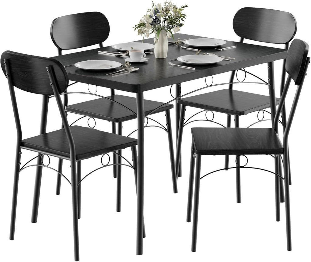 Black MDF Space Saving Dining Room Table Set With Chairs For Four