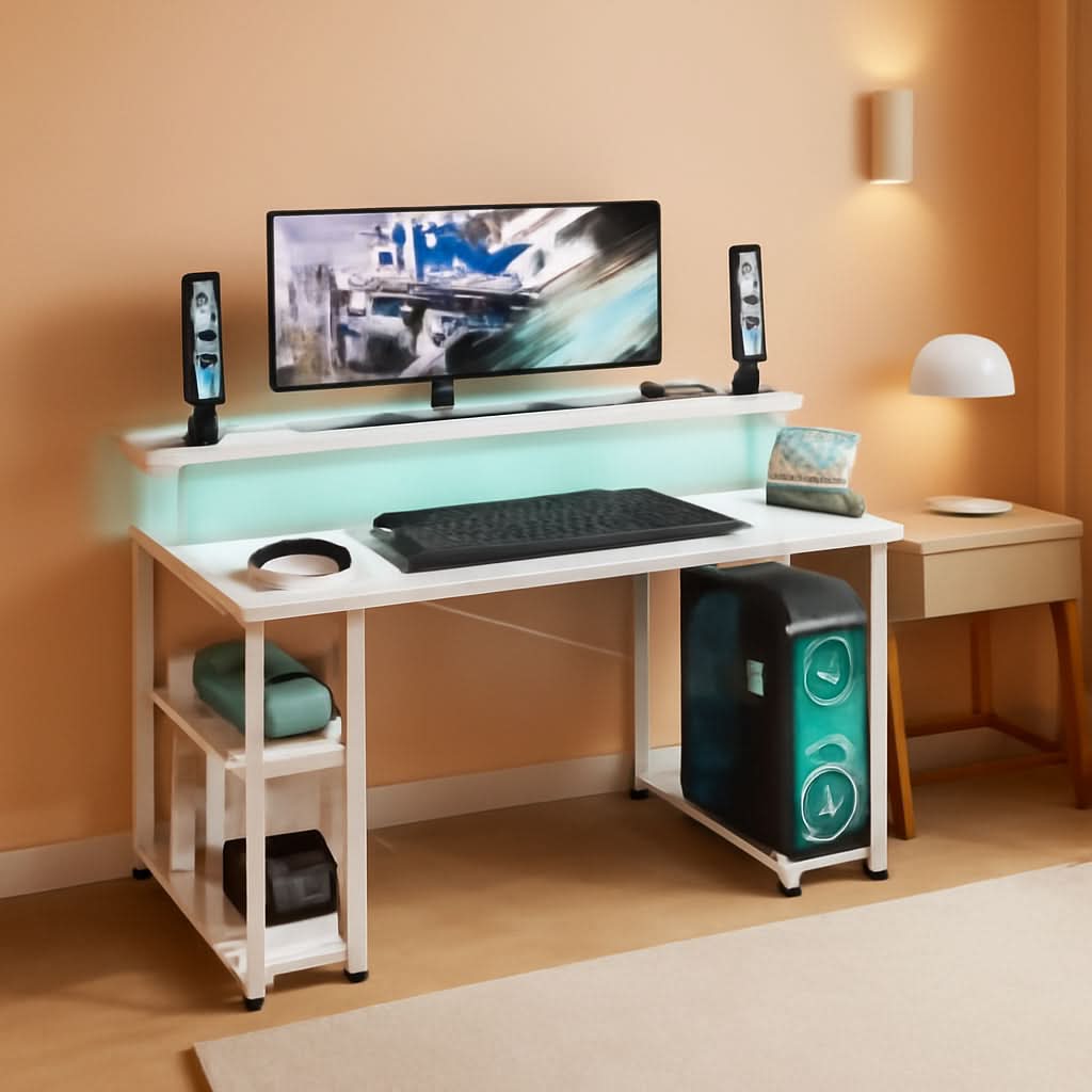 48 Inch LED Gaming Desk With Power Outlets Monitor Stand