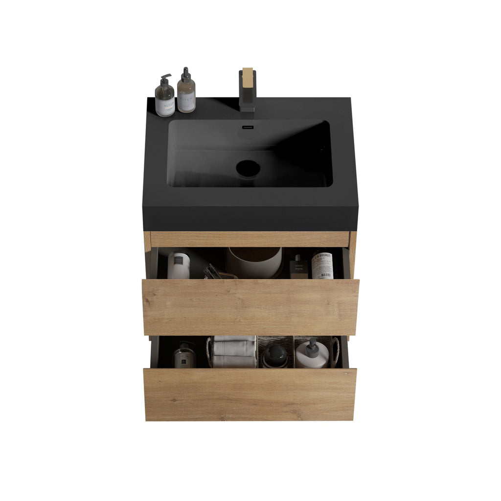 Alice - Natural Oak Bathroom Vanity With Sink, Large Storage Wall Mounted Floating Bathroom Vanity For Modern Bathroom, One-Piece Sink Basin Without Drain