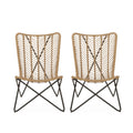 Wicker Chair With Geometric Cross Base, (Set of 2) - Light Brown
