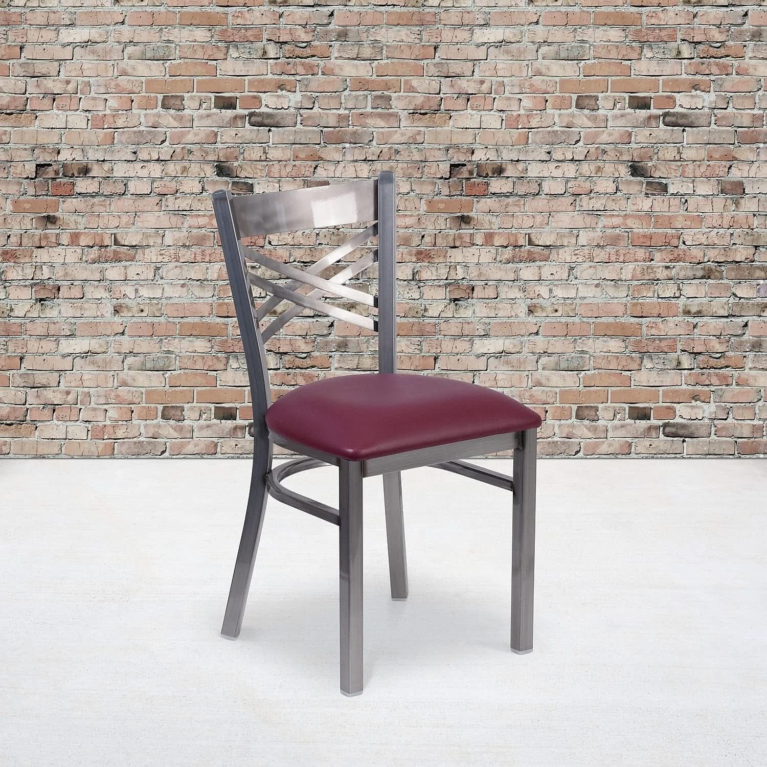 Two Pack Hercules Burgundy Vinyl X Back Metal Dining Chairs For Restaurant Bar And Home Use
