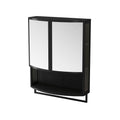 Arched Glass Double Door Wardrobe With Shatterproof Mirror, Open Shelf & Towel Rack