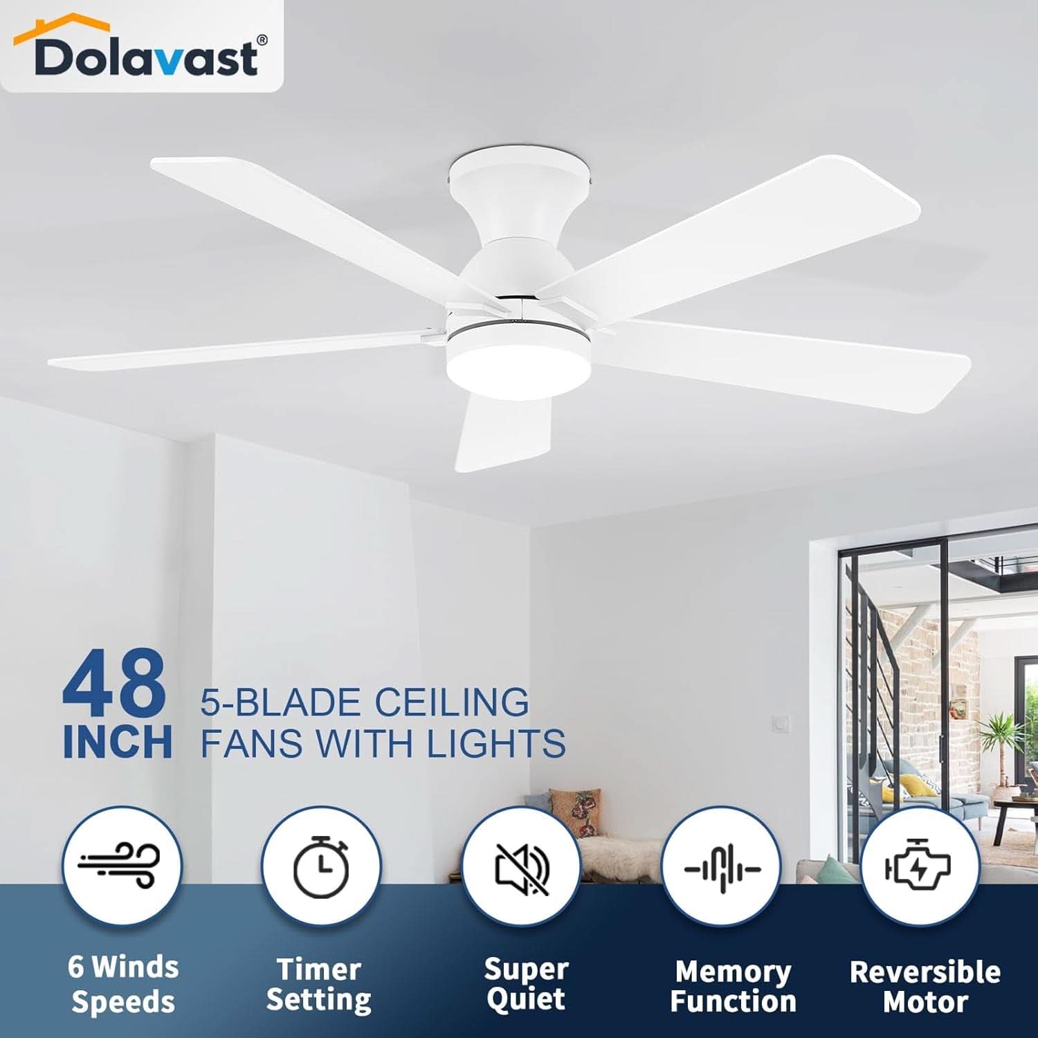 48 Inch White Ceiling Fan With Light And Remote DC Motor