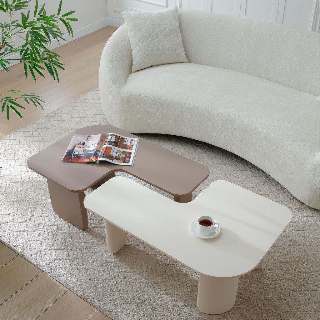 2 Pieces Modular Coffee Table Set, Free Combination - Khaki / White