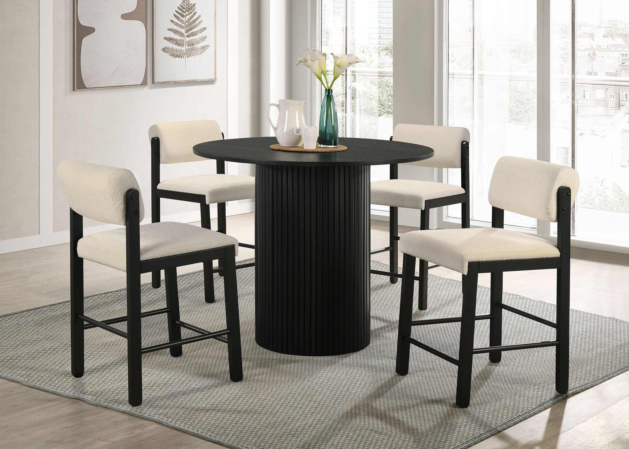 Hamlyn 5-piece Round Wood Counter Height Dining Set Cream and Black