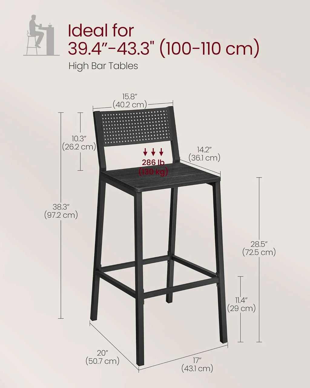 Industrial Charcoal Gray Bar Stools Set Of 2 for Kitchen