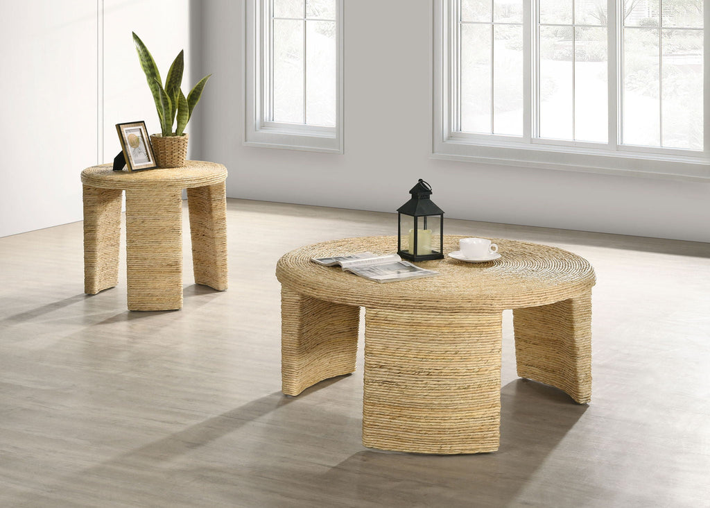 Artina Woven Rattan Round Coffee Table Natural Brown