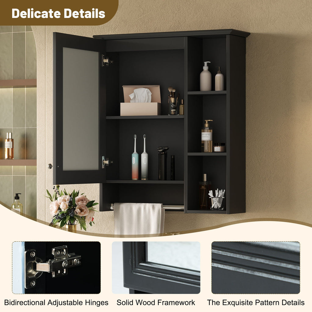 Modern 3 In 1 Bathroom Mirror Cabinet With Adjustable Shelf & Towel Bar