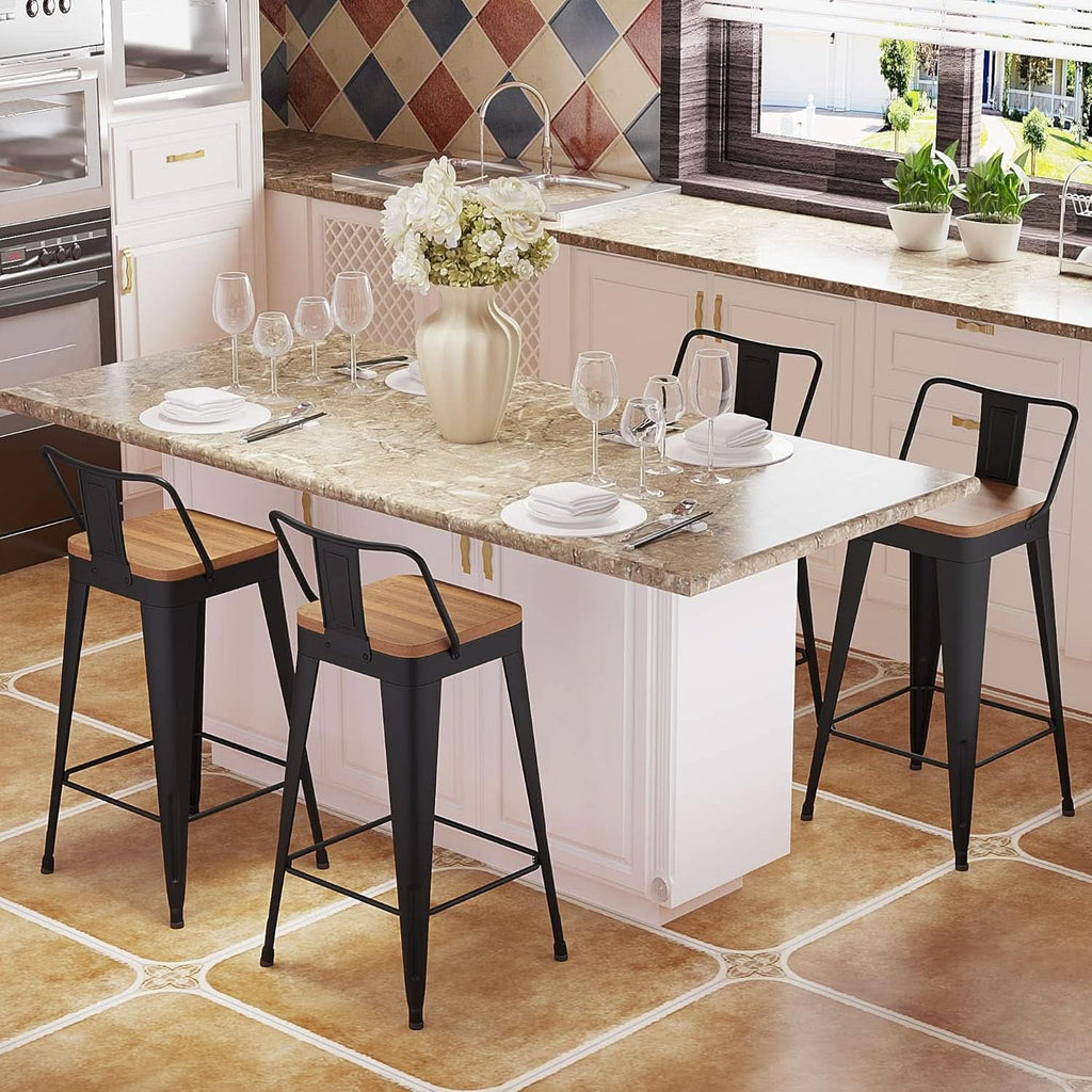 Modern Stackable Metal Bar Stools Set of Four