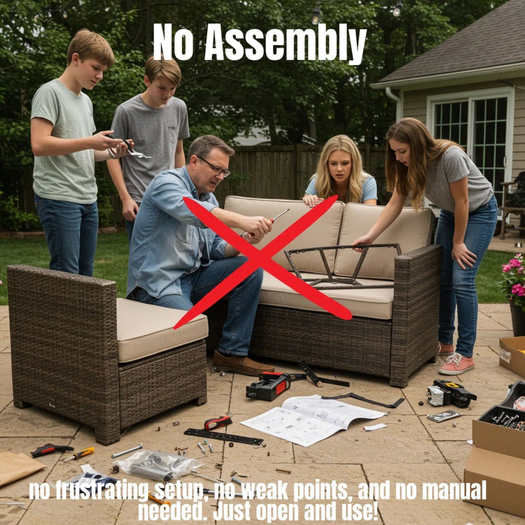 Wide Patio Sectional With Cushions - Brown
