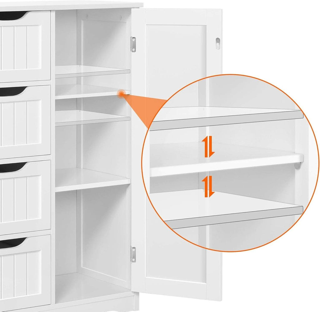 White Floor Cabinet With Four Drawers For Entryway Use