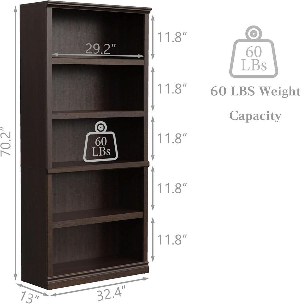 Bevfint 70 Inch Dark Cherry 5 Tier Floor Standing Bookcase