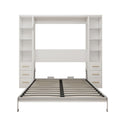 Queen Size Murphy Wall Bed With Side Storage Cabinets - White
