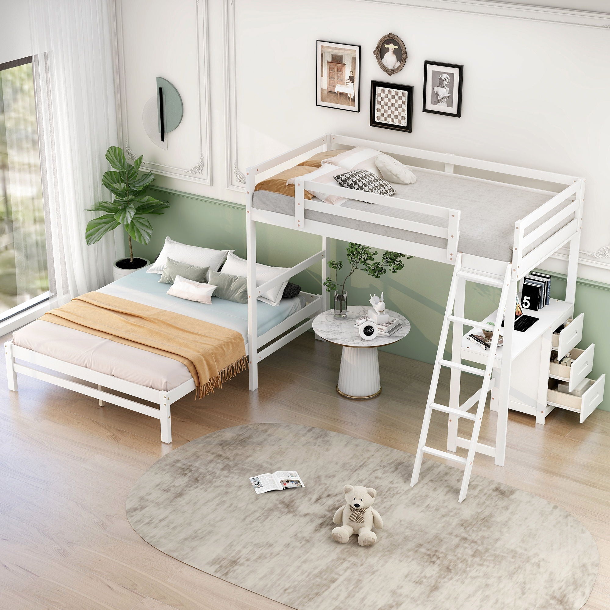 Bunk Bed With Built In Desk And 3 Drawers