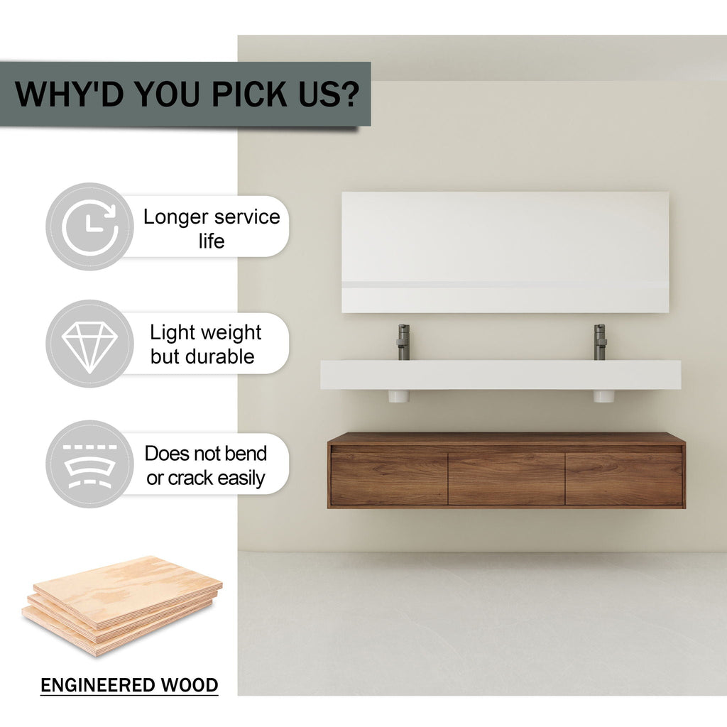 Contemporary Wall Mounted Bathroom Vanity With Dual Resin Sink And Soft Close Drawer