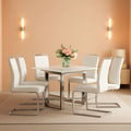 Dining Table Set For Six Seventy One Inch White Marble Top Leather Chairs