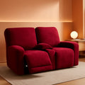 Burgundy Velvet Reclining Loveseat Slipcover Set 2 Seater Machine Washable