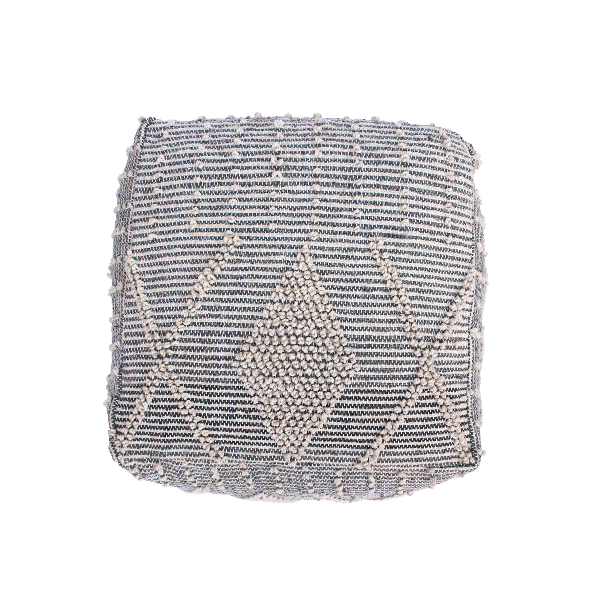 Diamond - Handcrafted Faux Yarn Pouf - Ivory / Gray