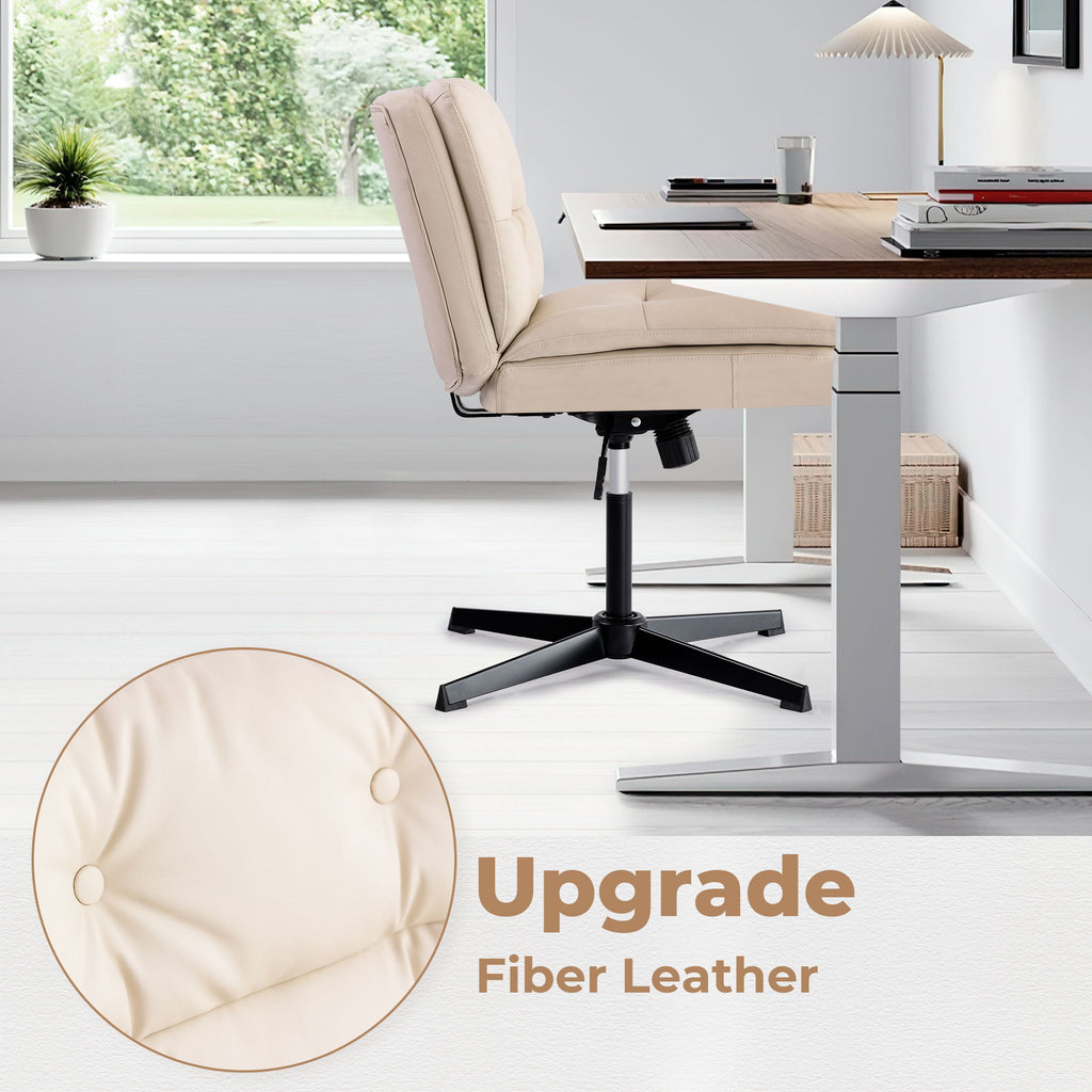 Large Size Armless Home Office Desk Chair Vanity Chair No Wheels - Beige