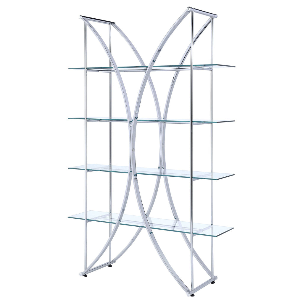 Larson 73-inch 4-shelf Glass Bookshelf Chrome