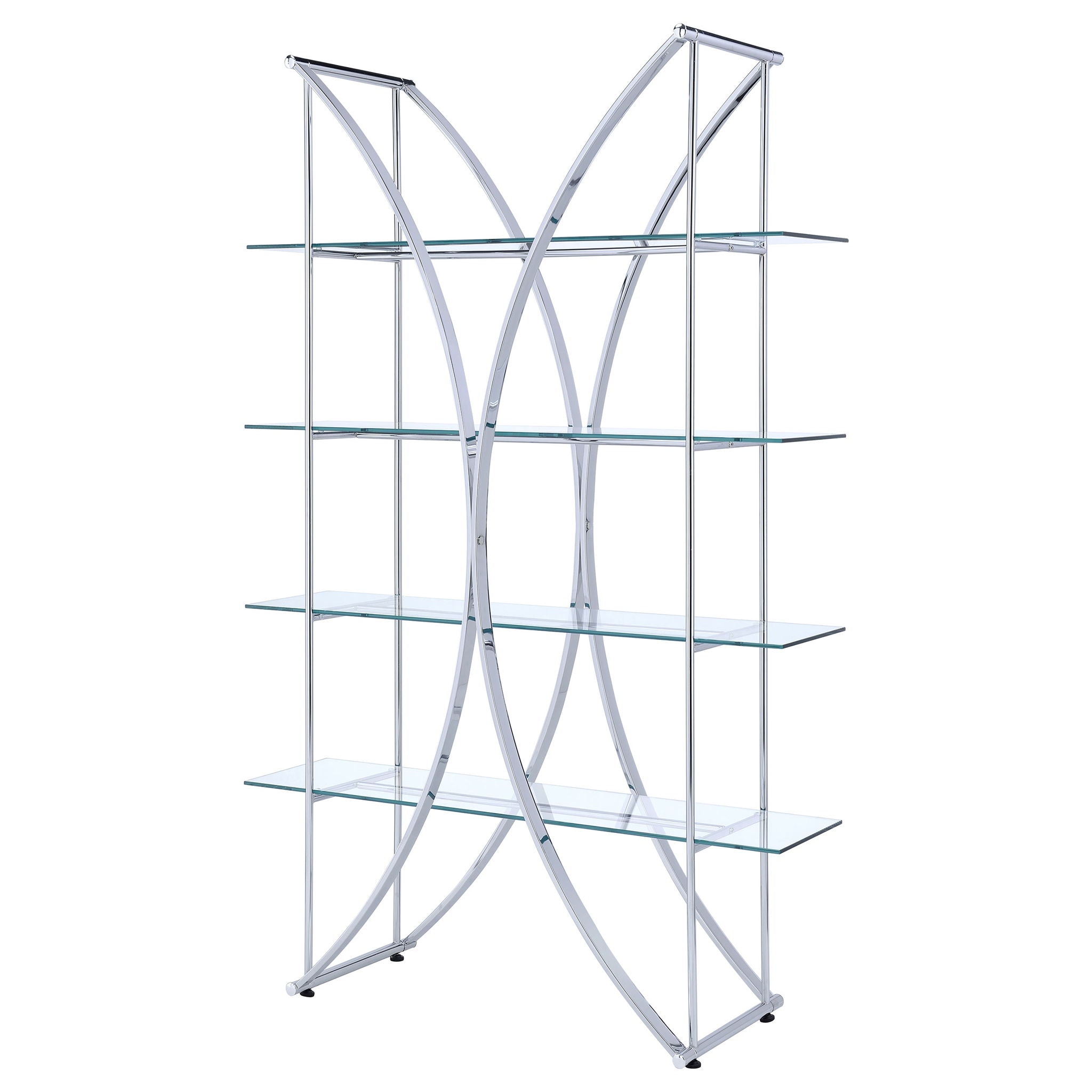 Larson 73-inch 4-shelf Glass Bookshelf Chrome