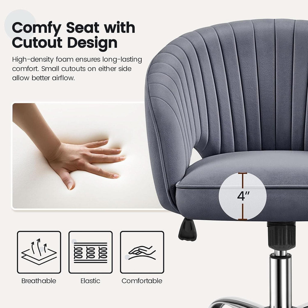 Dark Gray Velvet Swivel Office Chair Tufted Barrel Back