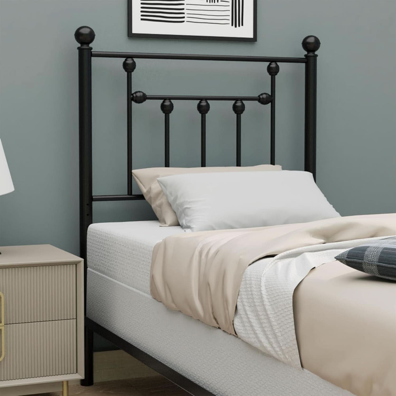 Victorian Twin Size Metal Bed Frame with Adjustable Headboard