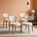 Beige Dining Chairs Set Of 4 With Curved Backrest Design
