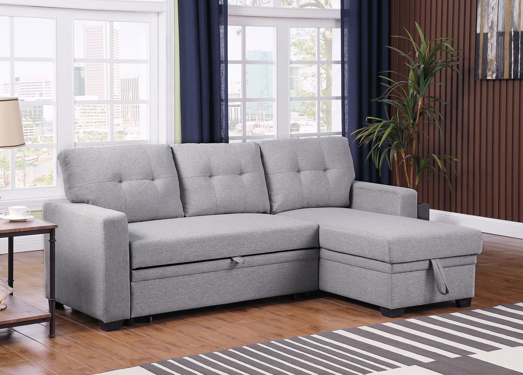 Upholstered Pull Out Sectional Sofa With Chaise