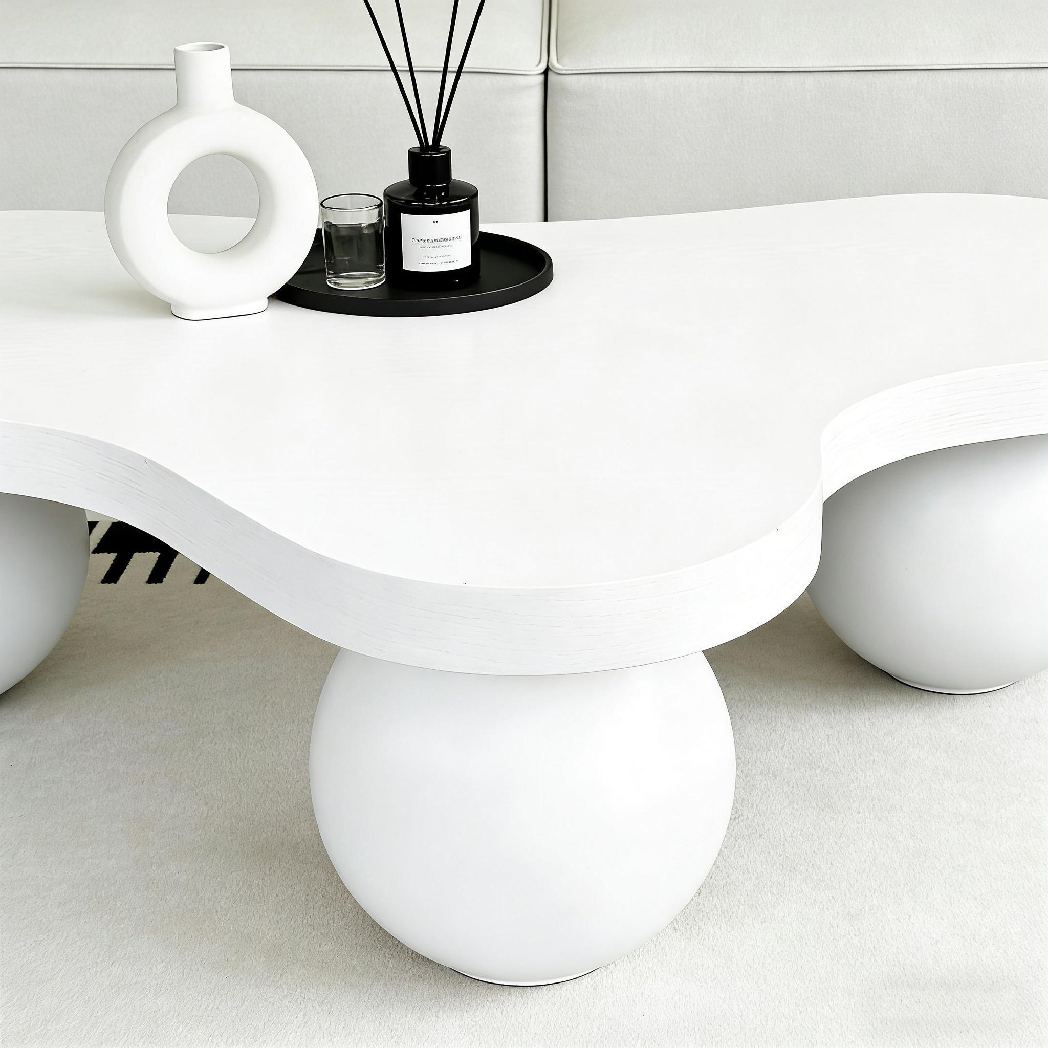 Cloud Shaped Coffee Table With 3 Ball Legs For Living Room
