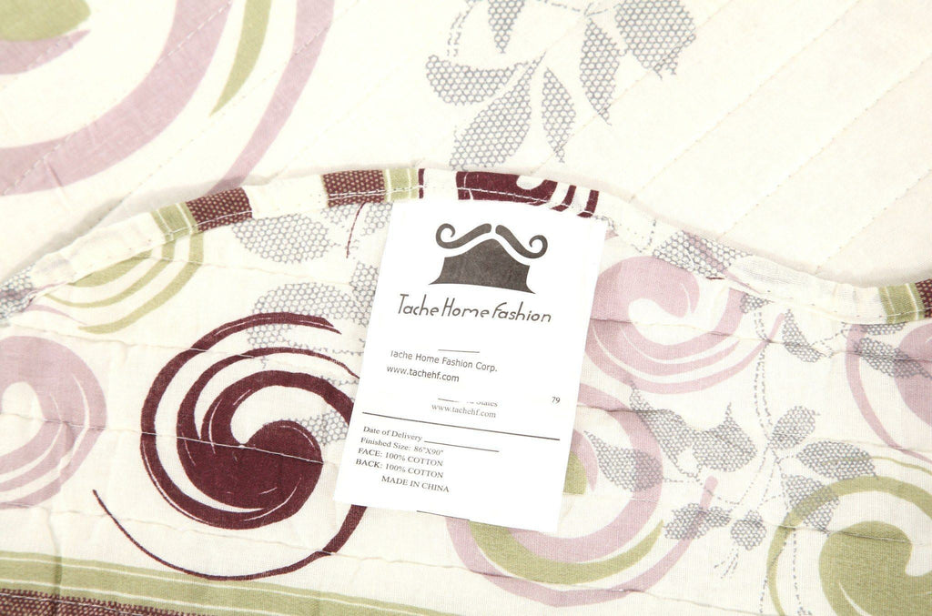 Tache Summer Storm Geometric Swirl Ivory White Scalloped Cotton Quilt Set (DSW019)